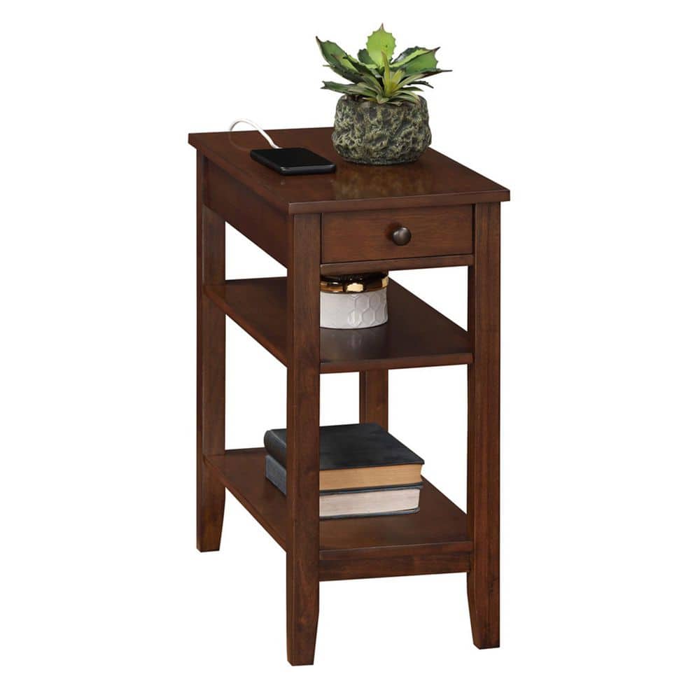 Espresso Wood and Metal End Table with Charging Station and Storage