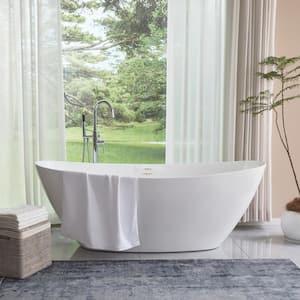 71 in. Acrylic Flatbottom Freestanding Bathtub in White/Brushed Nickel