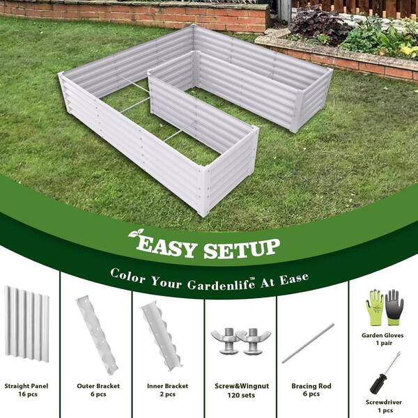 White 74 in. x 74 in. x 18 in. U-Shaped Galvanized Raised