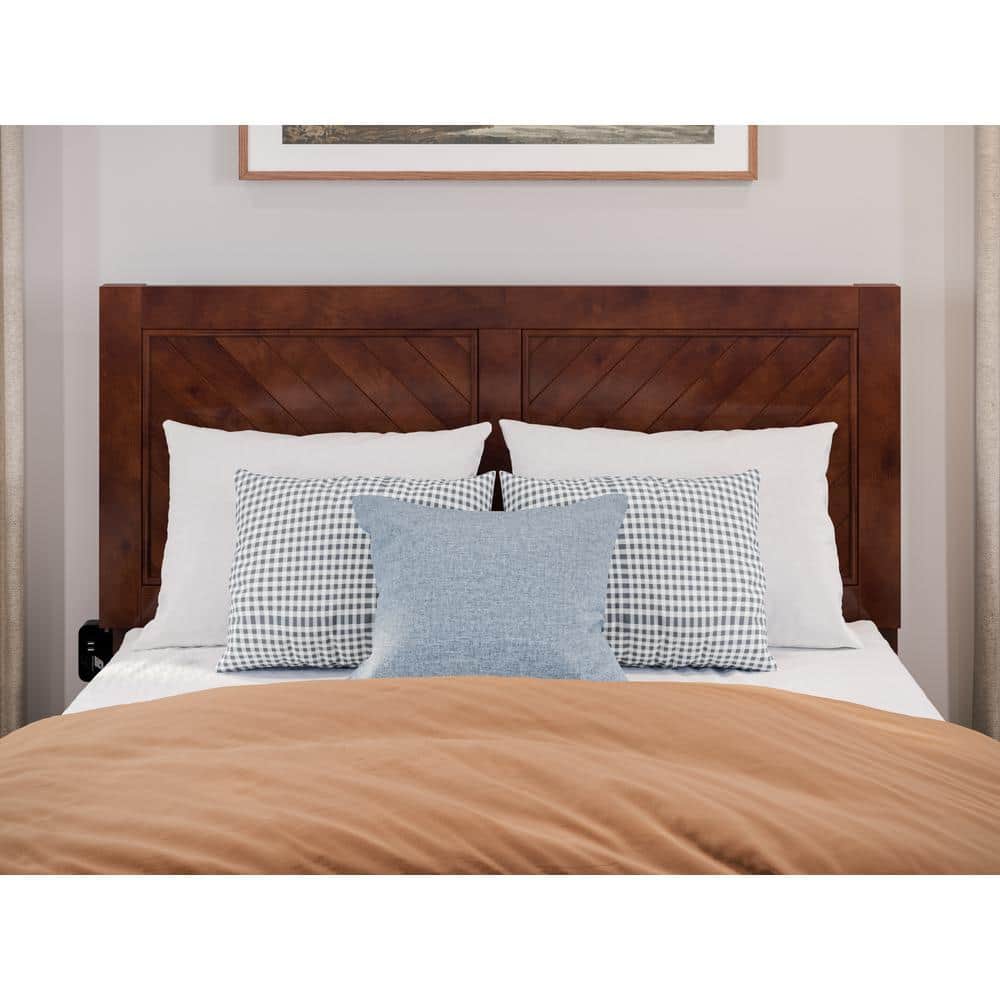 Canyon Walnut Full Wood Platform Bed with Chevron Headboard