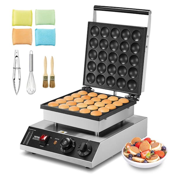 Mini Dutch Pancake Maker Mini Waffle Cone Machine 1700-Watt Commercial Waffle Makers, Silver