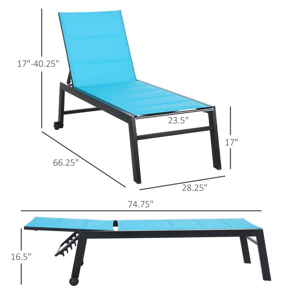 Blue Steel Frame Armless Outdoor Chaise Lounge Chair