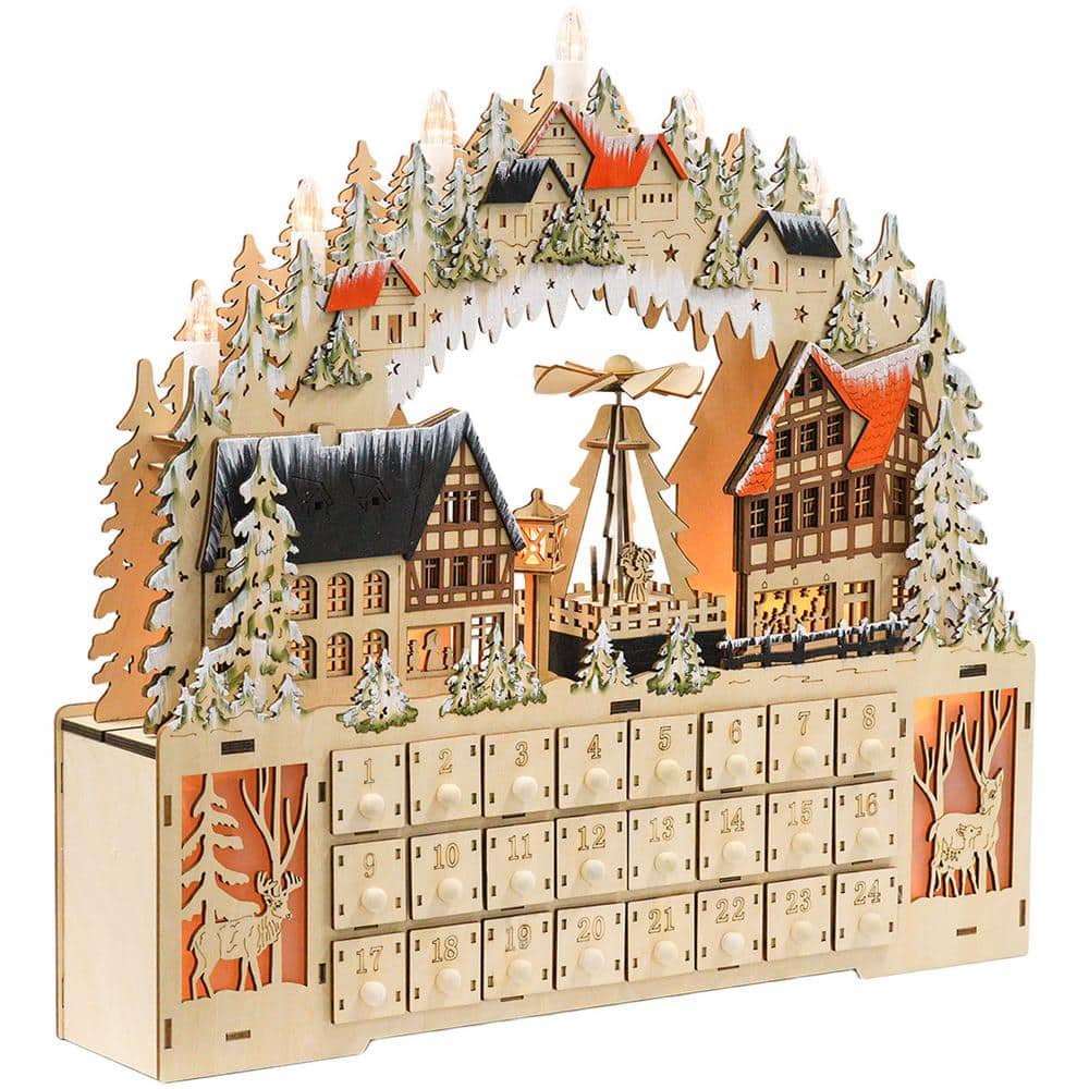 18 in. Christmas Village Advent Calendar Storage Bin with 24 Fillable Count