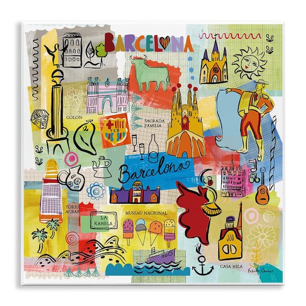 Stupell Industries Barcelona Landmarks Spain Traditions by Veronique Charron Unframed Wall Plaque Travel Graphic Art Print 12 in. x 12 in.