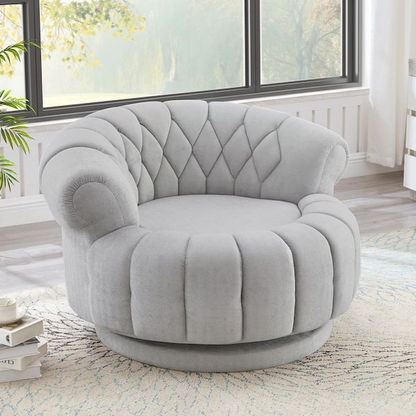 Javrin Grey Chenille Tufted Upholstered Swivel Accent Chair Barrel Club Armchair