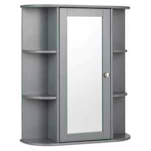 23.5 in. W x 6.5 in. D x 28 in. H Single Door Shelves Bathroom Storage Wall Cabinet in Grey with Mirror