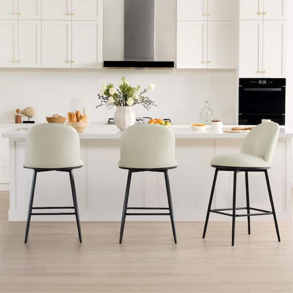 Nico Cream Faux Leather 360° swivel Counter Height Bar Stool with Metal Frame and footrest for diningroom (Set of 3)