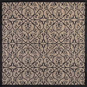 Madrid Vintage Filigree Textured Weave Black/Khaki 3 X 3 ft. Indoor/Outdoor Area Rug