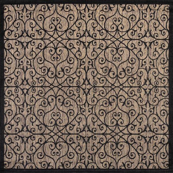 Madrid Vintage Filigree Textured Weave Black/Khaki 6 ft. Square Indoor/Outdoor Area Rug