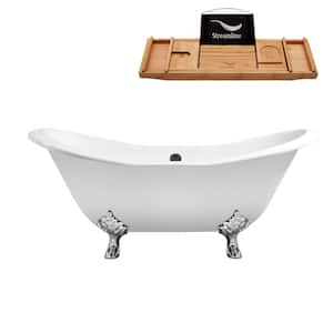 72 in. Cast Iron Clawfoot Non-Whirlpool Bathtub in Glossy White with Matte Black Drain and Polished Chrome Clawfeet