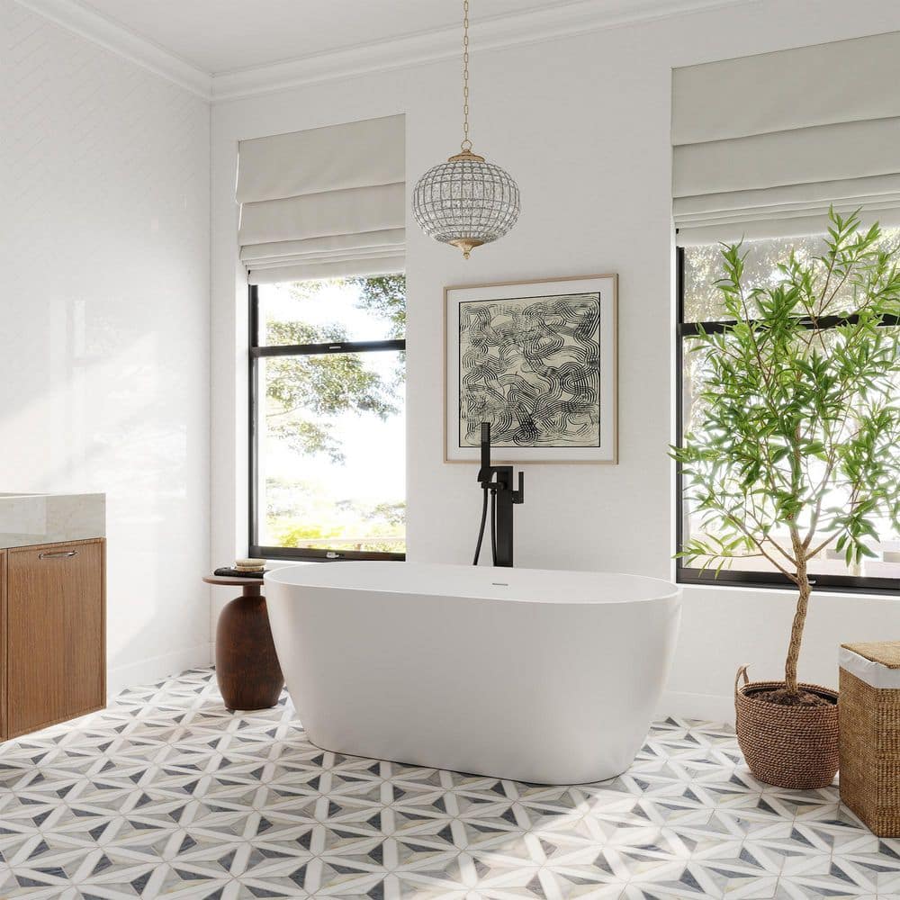 Matte Black Brass Floor-Mounted Freestanding Tub Filler