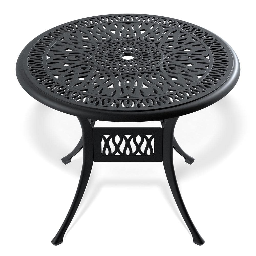 35.43 in. L x 35.43 in. W Black Frame Rectangle Cast Aluminum Outdoor Dining Table with Umbrella Hole price history on PriceWatchPro