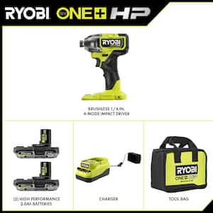 ONE+ HP 18V Brushless Cordless 1/4 in. 4-Mode Impact Driver Kit w/(2) 2.0 Ah HIGH PERFORMANCE Battery, Charger, Bag