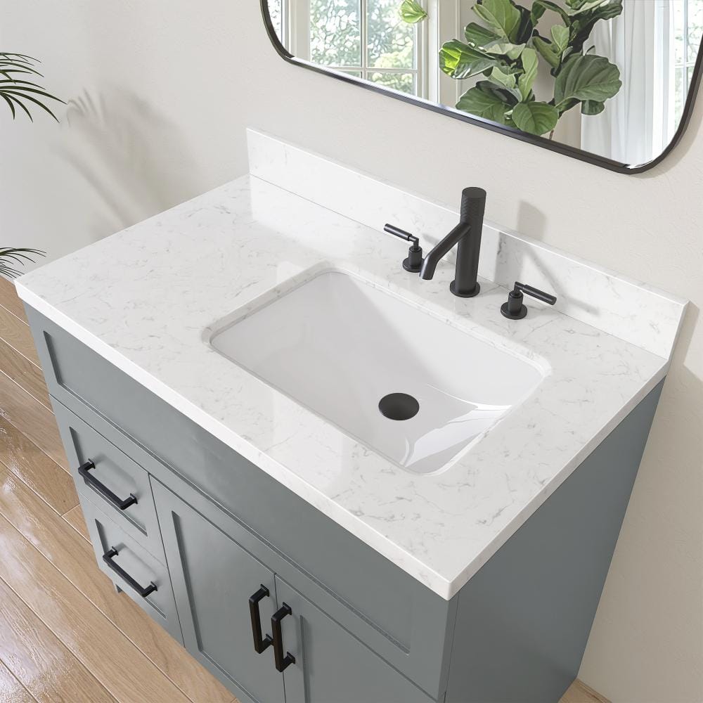 Kmi 36 in. W. x 22 in. D Engineered Stone Vanity Top Rectangular Single Right Sink Bathroom Vanity Top in White price history on PriceWatchPro