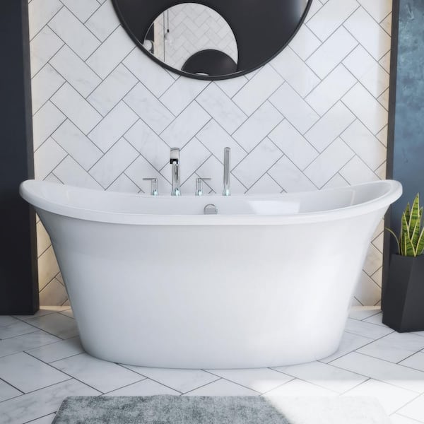 Montego 60 in. W x 32 in. D Fiberglass Freestanding Flatbottom Soaking Bathtub in White
