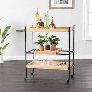 Claverdon Natural Black Bar Cart with Wheels