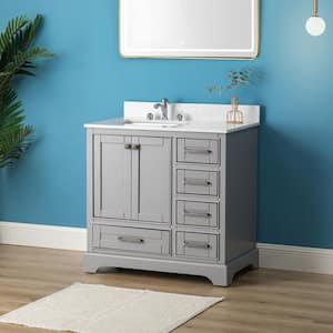 22 in. W x 36 in. D x 35.6 in. H MDF Bath Vanity Cabinet and Top with Basin in Gray without Backsplash and Mirror