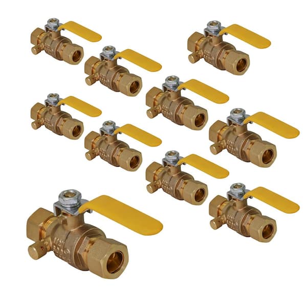 PLUMBFLEX Premium Brass Full Port Ball Valve with Drain, with 1/2 in. Compression Connections (10 Pack)