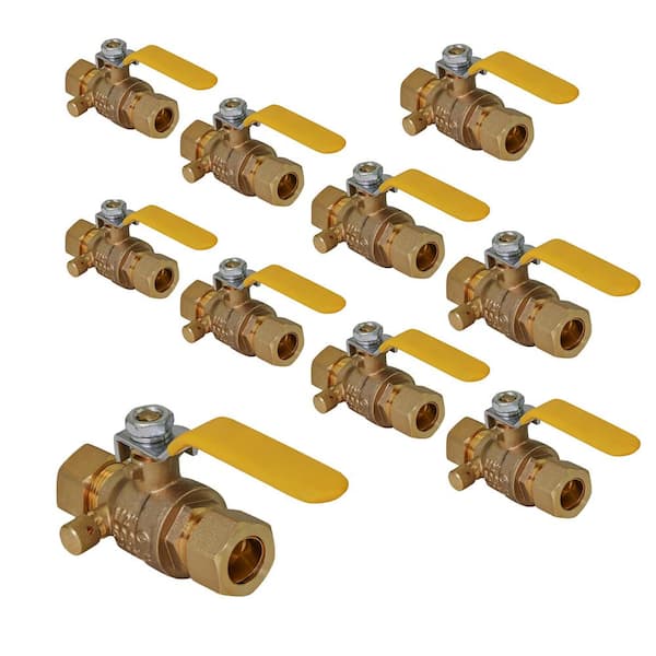 The Plumber's Choice Premium Brass Full Port Ball Valve with Drain, with 1/2 in. Compression Connections (10 Pack)