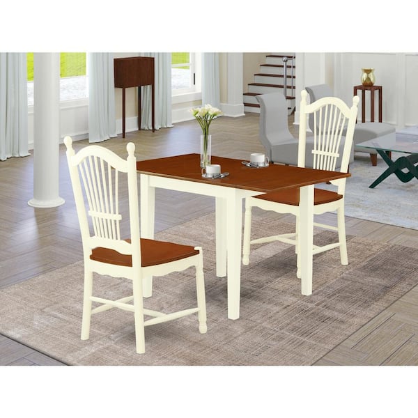 East West Furniture 3-Piece Buttermilk and Cherry Finish Solid Wood Top Dining Table Set