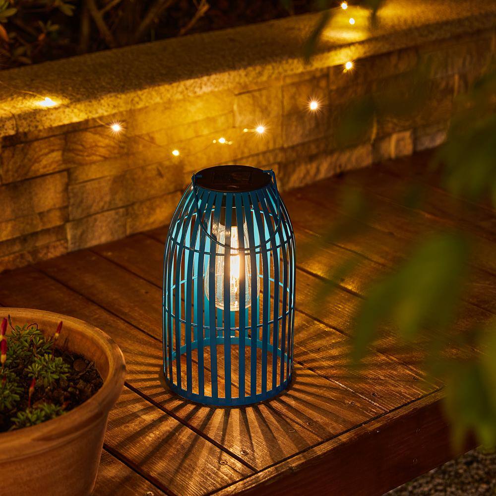 9.75" Blue Metal Solar Powered Hanging Lantern