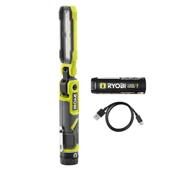 RYOBI - USB Lithium Cordless 550 Lumens Rechargeable Inspection Flashlight Kit with 2.0 Ah Battery and Charging Cable
