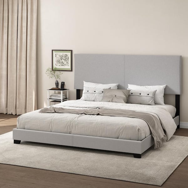 Furinno Pessac Gray Upholstered Frame King Panel Bed FB19821KGL - The ...