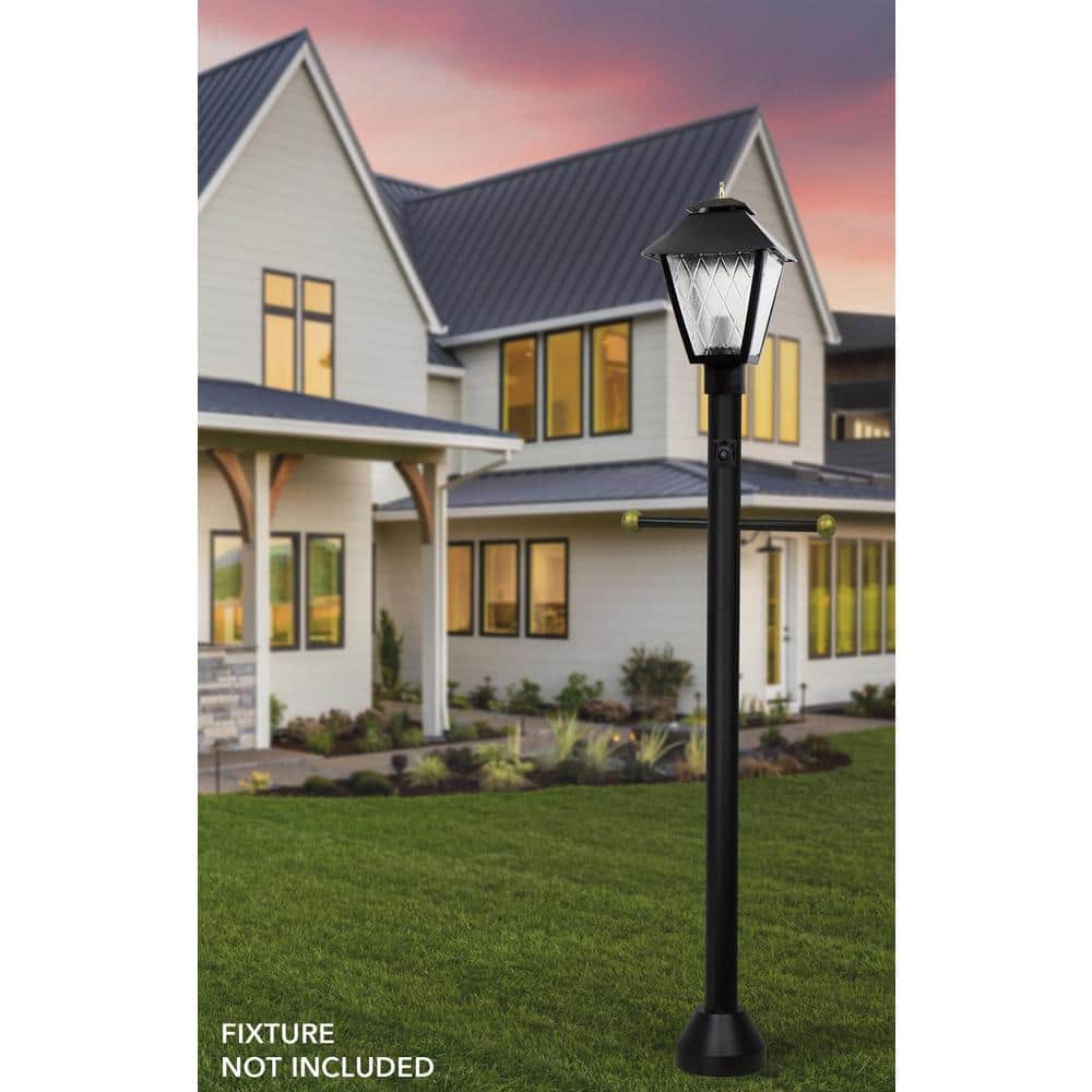 Black 6 ft. Aluminum Outdoor Lamp Post with Cross Arm and Dusk-to-Dawn Photocell