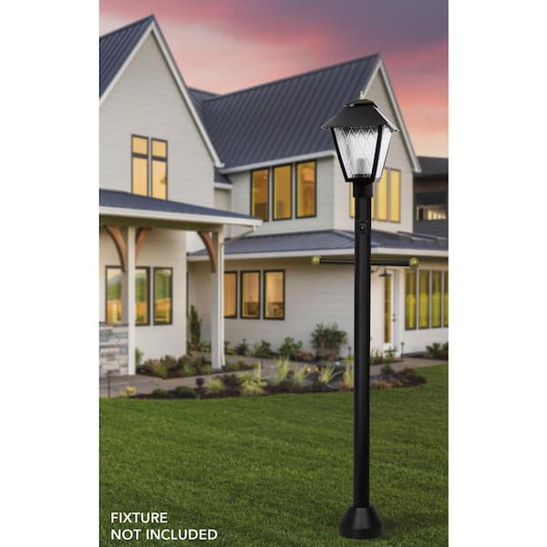 6 ft. Black Outdoor Surface Mount Lamp Post with Cross Arm, Dusk-to-Dawn Sensor and Aluminum Base Cover