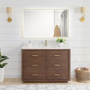 Porto 48 in.W x 22 in.D x 33.8 in.H Single Sink Bath Vanity in Dark Brown with White Quartz Stone Top