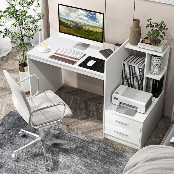 Costway 22 Wide Computer Desk Writing Study Laptop Table w/ Drawer &  Keyboard Tray White