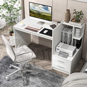 51 in. Computer Desk Laptop Table 2-Drawer Writing Study Desk Home Office with Bookshelf