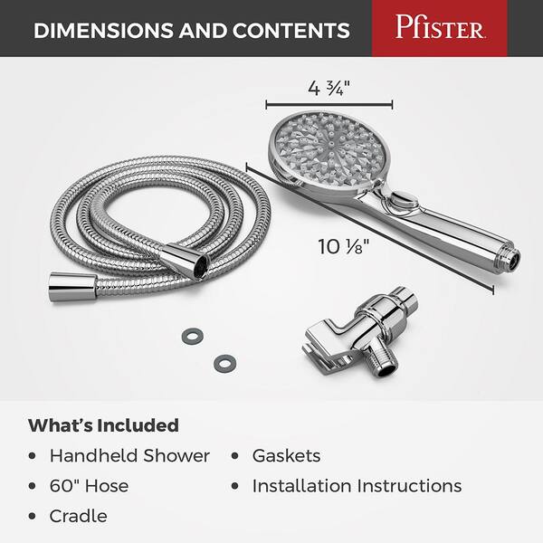 thumbnail interactive-video image 1 of Pfister HydroFuse 6-Function Handheld Shower Head With Hose – 2.5 GPM, Brushed Nickel Finish 1 of 4
