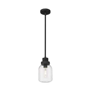 Somers 100-Watt 1 Light Textured Black Shaded Pendant Light with Clear glass Clear Glass Shade