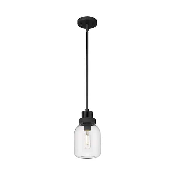 Innovations Somers 100-Watt 1 Light Textured Black Shaded Pendant Light with Clear glass Clear Glass Shade