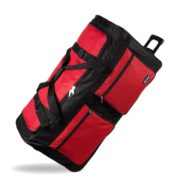 Green Travel Trailblazer 36 in. Red Rolling Duffel Bag With Straps ...
