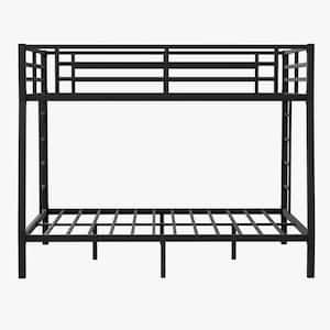 Black Full XL Over Queen Size Bunk Bed Set Heavy-Duty Metal Bunk Bed Frame with Ladders and Guardrails for Adult, Teens