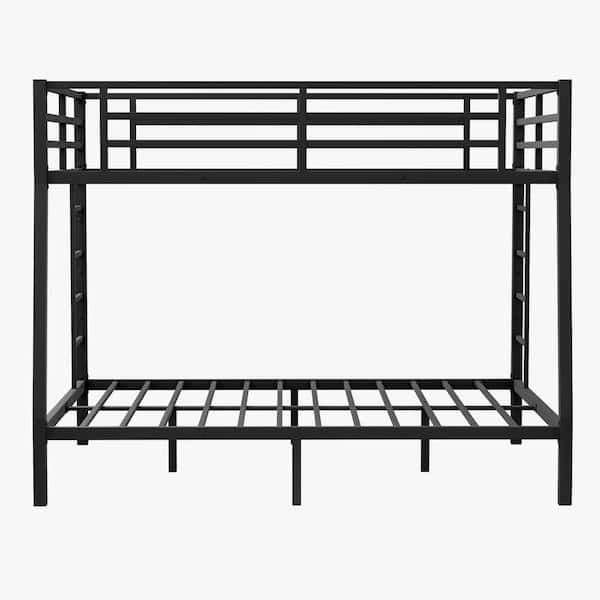 Black Full XL Over Queen Size Bunk Bed Set Heavy-Duty Metal Bunk Bed Frame with Ladders and Guardrails for Adult, Teens