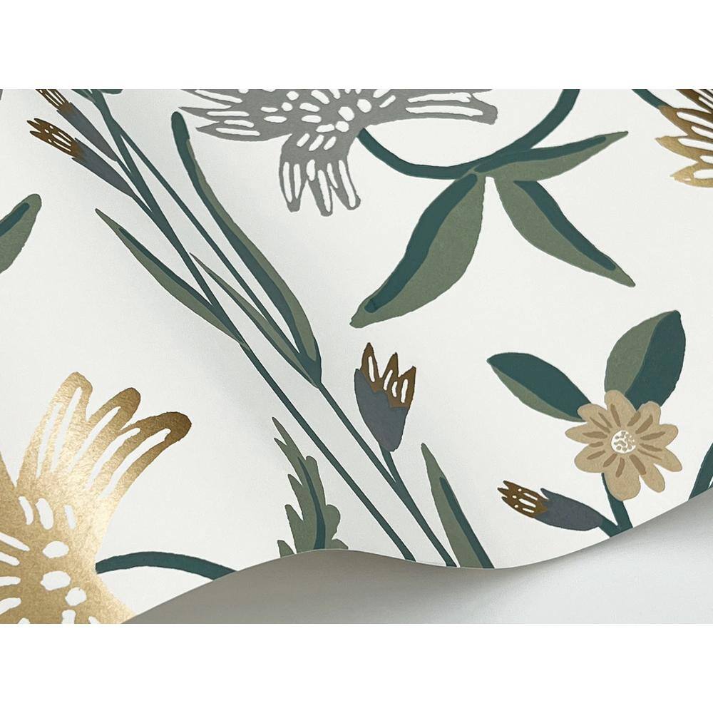 Gold and Green Floral Non-Pasted Washable Wallpaper