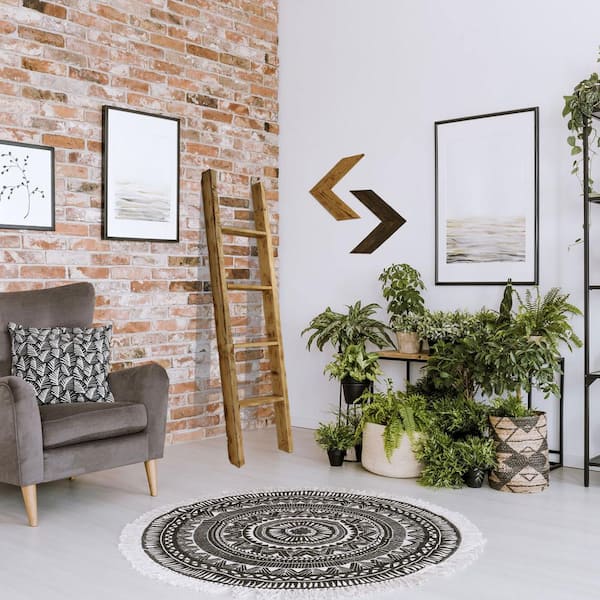 15 in. x 72 in. x 3 1/2 in. Barnwood Decor Collection Weathered Brown Vintage Farmhouse 5-Rung Ladder