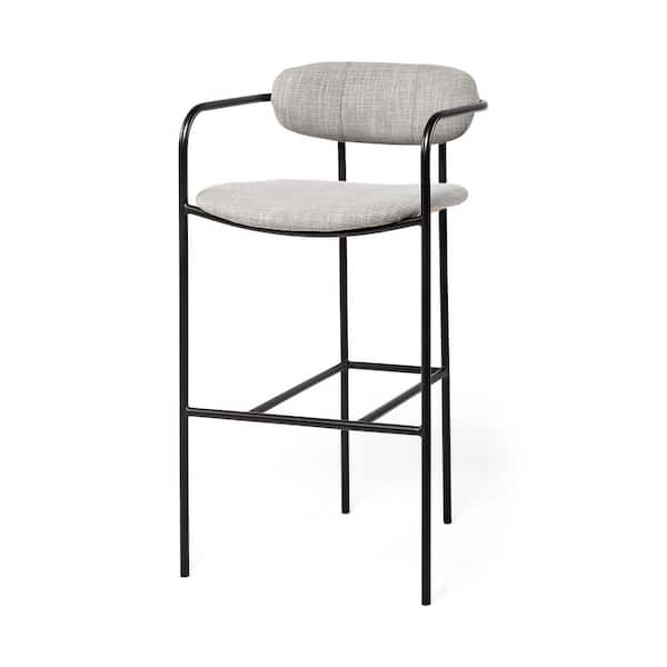 Parker Frost Gray Fabric and Black Metal Bar Stool
