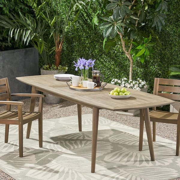 Gray Rectangle Acacia Wood Outdoor Dining Table with Extension