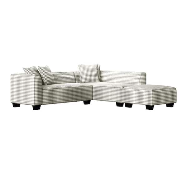Handy Living Phoenix 97.5 in. Square Arm 3-Piece Fabric L-Shaped Sectional Sofa in Gray Houndstooth with Ottoman