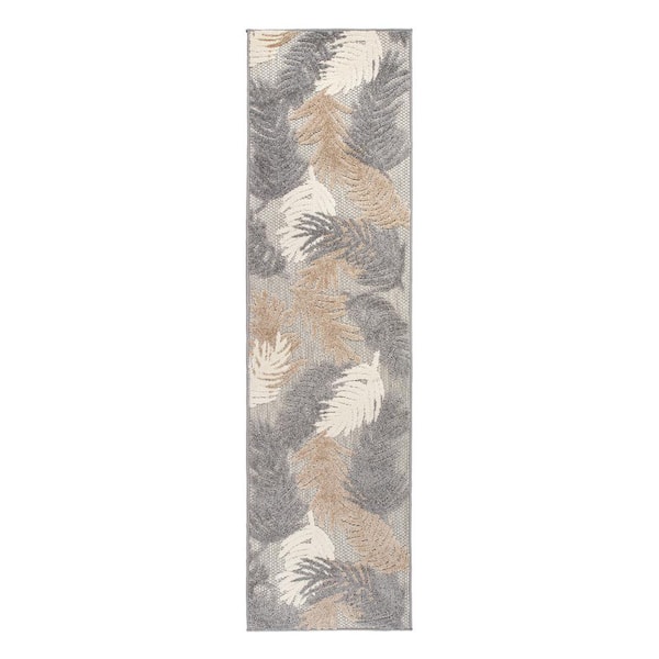 Beige 2 ft. x 7 ft. Tropical Floral Modern Indoor/Outdoor Runner Rug