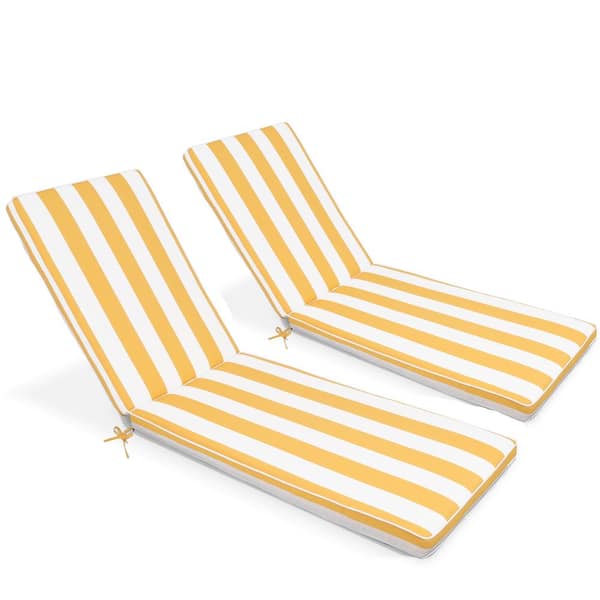 Zeus & Ruta 74.41 in. x 31.5 in. W Outdoor Replacement Lounge Chair Cushion in Yellow and White (2-Pack)