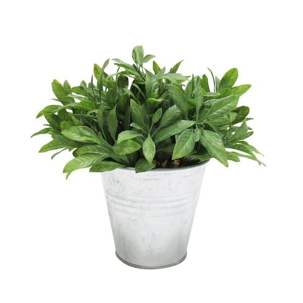 LIVING LUXURY 8 in. Artificial Sage Basil Herb Plant in Metal Pot 5084-GR
