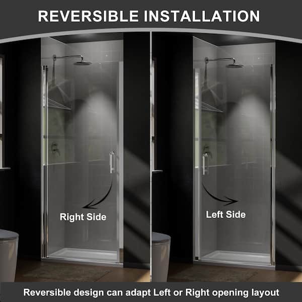30 in. to 31-3/8 in. x 72 in Semi-Frameless Pivot Shower Door in Chrome with Tempered Clear Glass