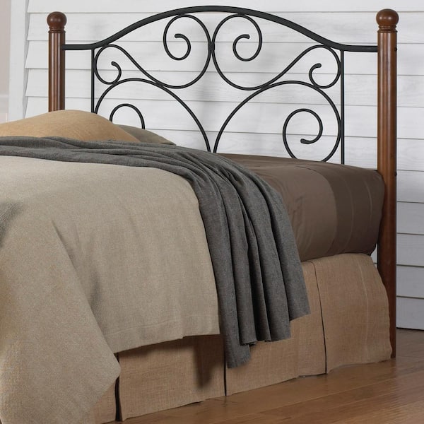 Fashion Bed Group Doral Full-Size Headboard with Dark Walnut Wood Posts and Metal Grill in Matte Black