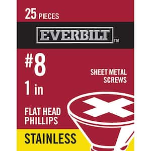 #8 x 1 in. Phillips Flat Head Stainless Steel Sheet Metal Screw (25-Pack)