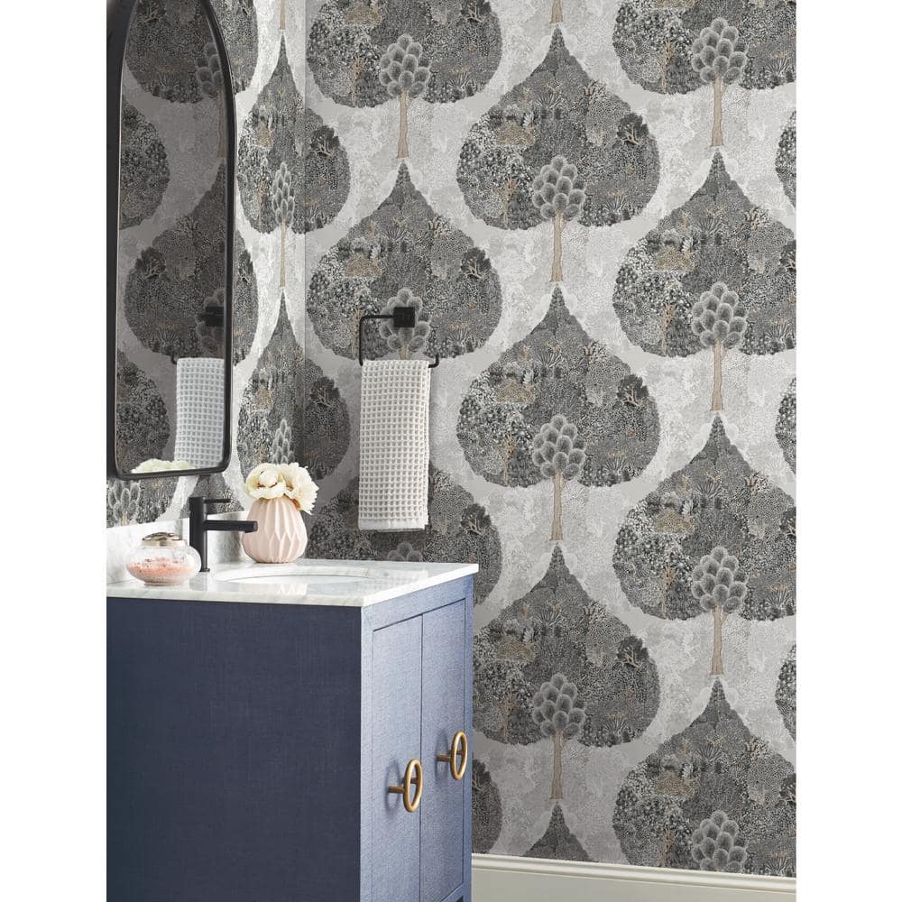 Black and Gray Mystic Forest Washable Wallpaper
